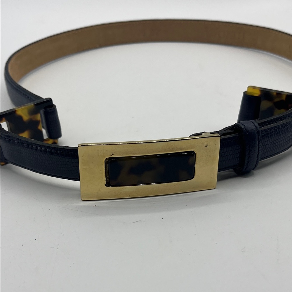 WORTH Black and Gold Belt with Tortoise Accents